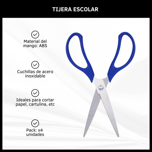 Tijera Escolar Acero Inoxidable Multifunción Pack 4 Unidades
