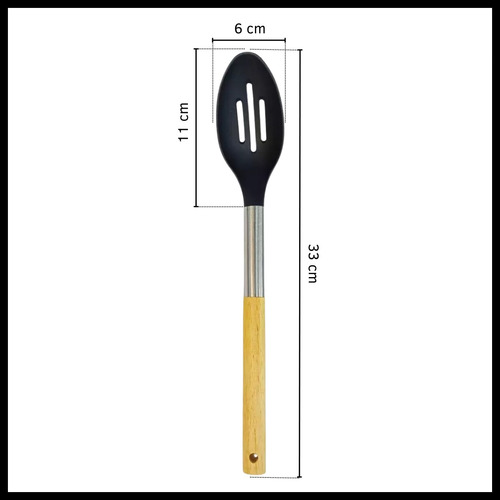 Cuchara Ranuarada Utensilio Cocina Mango Acero Madera Full