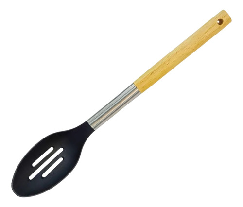 Cuchara Ranuarada Utensilio Cocina Mango Acero Madera Full