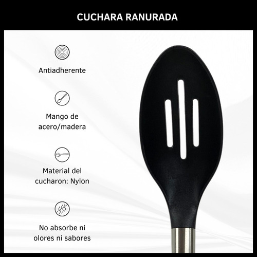 Cuchara Ranuarada Utensilio Cocina Mango Acero Madera Full