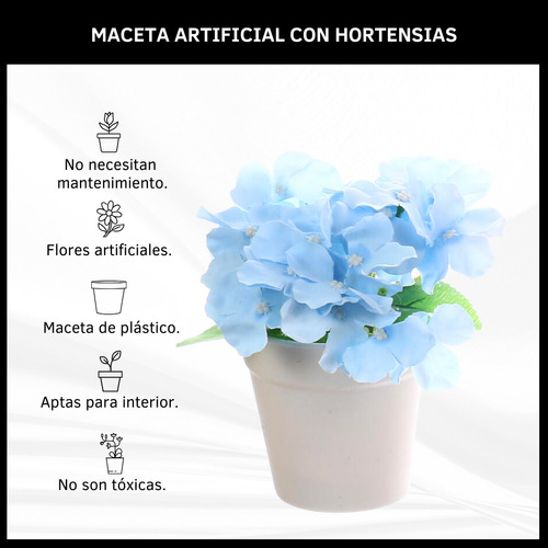 Planta Artificial Maceta De Plástico Hortensias Decoración