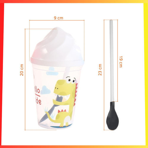 Vaso Plástico Niños Infantil Con Cuchara Y Sorbete 400ml 