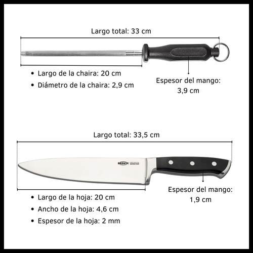 Set De Cuchillo Y Chaira De Acero Inoxidable Mango Abs 33cm 