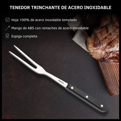 TENEDOR TRINCHANTE PARA CARNE DE ACERO INOXIDABLE Y MANGO ABS