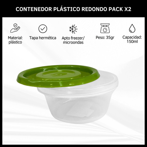 Contenedor Recipiente Hermético X2 Unidades Colombraro 190ml