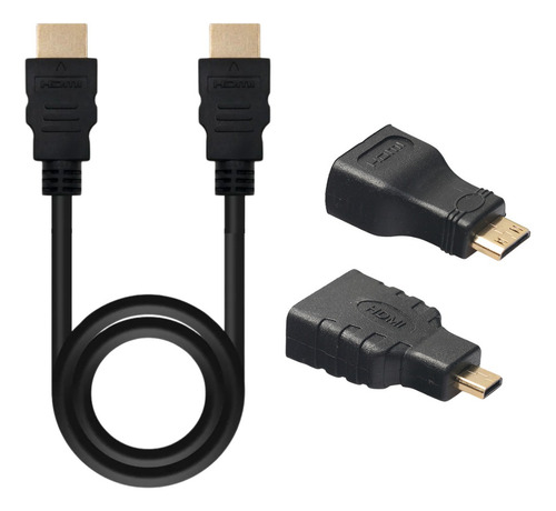 Cable Hdmi 3 En 1 Adaptadores Micro Y Mini Hdmi 1,5 Metros 