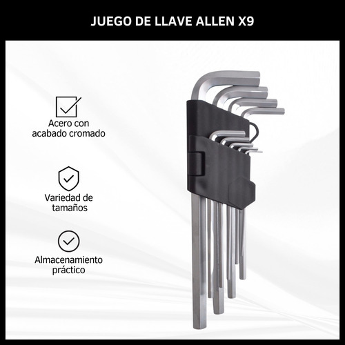 Llave Allen Grande X9 Piezas Largas C/ Soporte