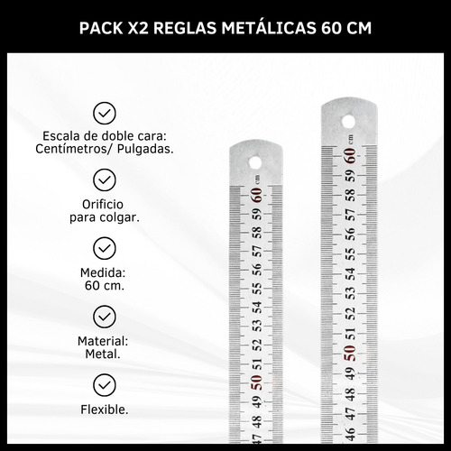 Regla Pie Metálica Acero Inoxidable 60cm 24 Pulgadas Cover