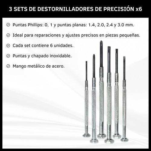 Set Destornilladores De Precisión Tamañochico X6 Inoxidables