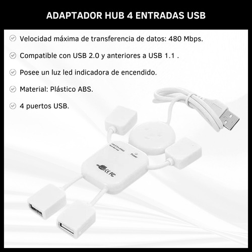 Adaptador Hub 4 Puertos Mini Usb 2.0 Multiplicador Android 