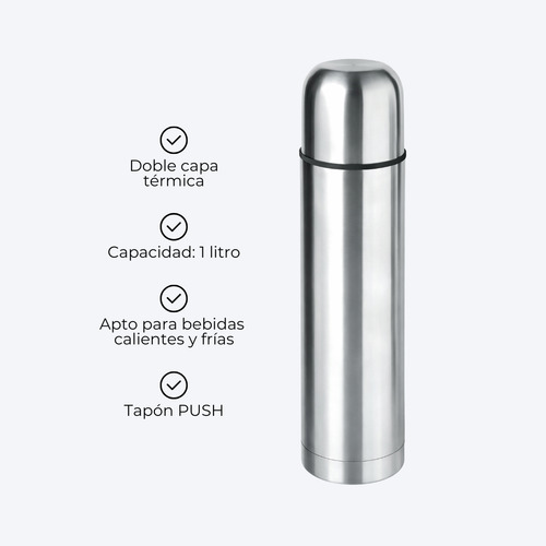 Termo Oryx  1 Litro Acero Inoxidable Bala Tapa Push Th-05s