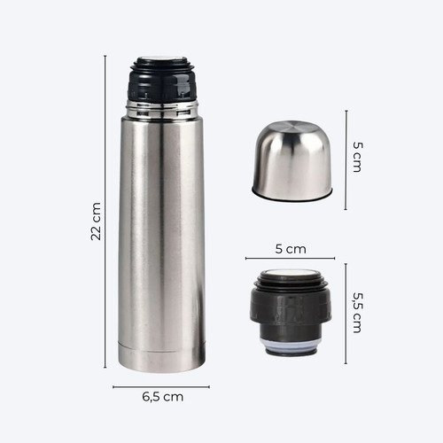 Termo 500ml Bala Acero Inoxidable Tapón Push Cover Sunlight Plateado