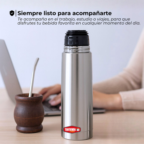 Termo 500ml Bala Acero Inoxidable Tapón Push Cover Sunlight Plateado