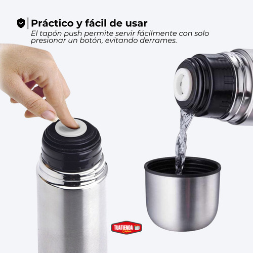 Termo 500ml Bala Acero Inoxidable Tapón Push Cover Sunlight Plateado