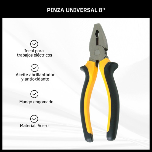 Pinza Universal 8 Pulgadas Mango Ergonómico Amarillo Y Negro