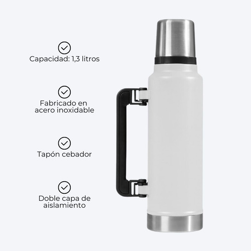 Termo Acero Inoxidable 1,3 Litros Tapón Cebador Frío Calor