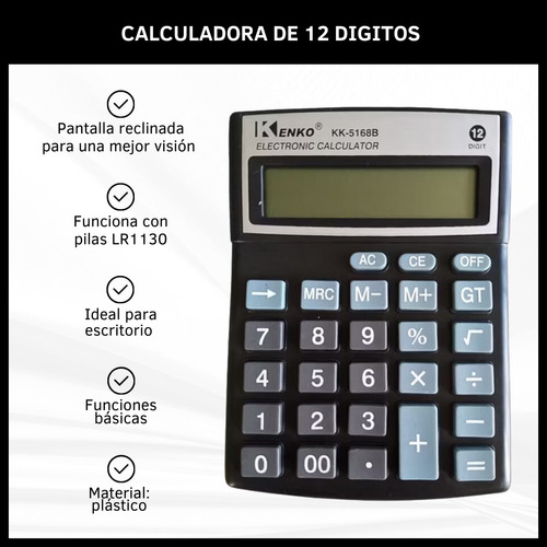 Calculadora Electrónica 12 Dígitos Display Oficina Escolar