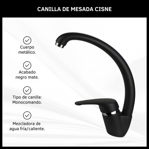 Grifería Canilla Monocomando Para Mesada Cocina Pico Cisne 