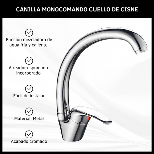 Canilla Grifería Monocomando Cuello De Cisne Cromada Cocina