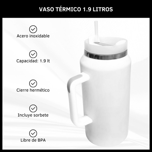 Vaso Térmico 1.9 Litros Con Manija Acero Inoxidable Sorbete