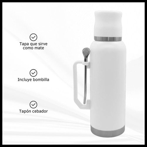 Termo Acero Inoxidable 1,3l Tapa Mate Bombilla Tapón Cebador