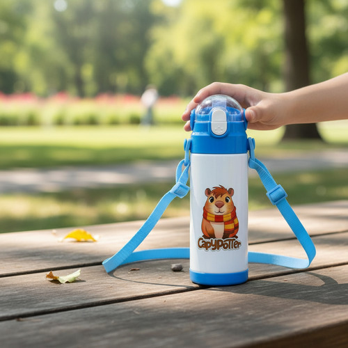 Botella Acero Inoxidable Infantil Capybara 500ml Con Correa