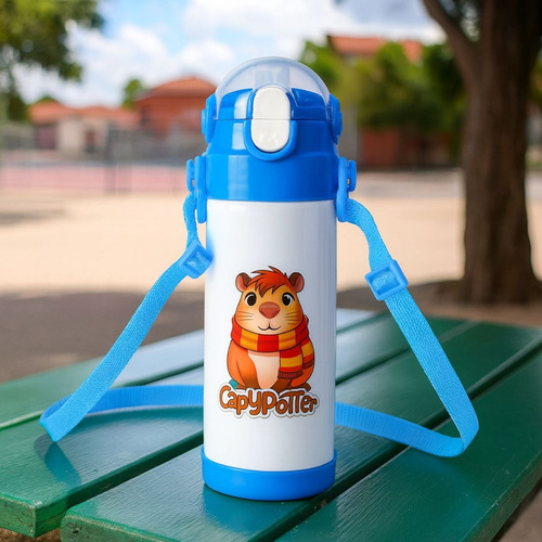 Botella Acero Inoxidable Infantil Capybara 500ml Con Correa