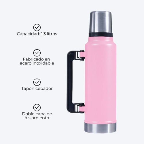 Termo Acero Inoxidable 1,3 Litros Tapón Cebador Frío Calor