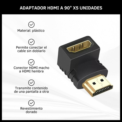 Adaptador Hdmi  Macho A Hdmi Hembra Codo De 90º Ficha Dinax 