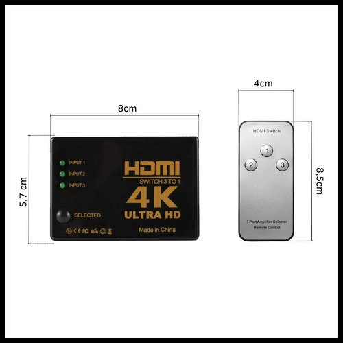 Switch Selector Hdmi 3x1 Pc Televisor Dvd Ps3 Definición 4k 