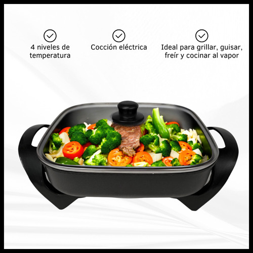 Olla Eléctrica Sartén Multiuso Cuadrada Antiadherente Dinax Negro