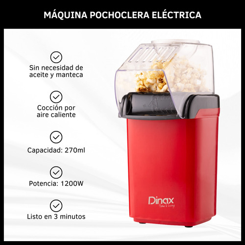 Maquina Pochoclera Eléctrica Coccion Por Aire Caliente  Rojo