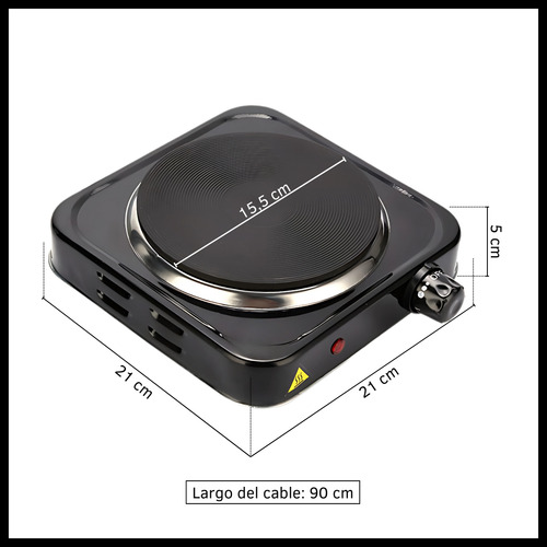 Anafe Eléctrico 1 Hornalla 1000w Acero Termostato Regulable