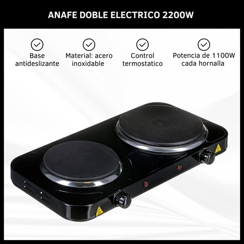 Anafe Eléctrico Doble Con Termostato Regulable Acero Forjado