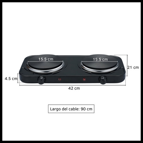 Anafe Eléctrico Doble Con Termostato Regulable Acero Forjado
