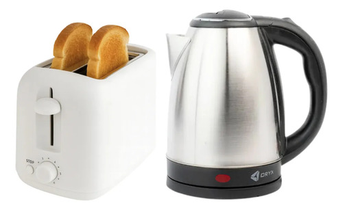 Combo Pava Eléctrica Acero Inoxidable Y Tostadora Dos Panes  Plata