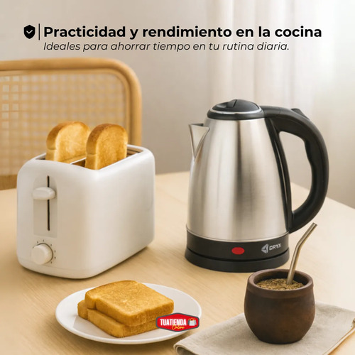 Combo Pava Eléctrica Acero Inoxidable Y Tostadora Dos Panes  Plata
