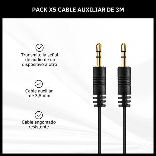 Cable Auxiliar 3,5mm  De 3 Metros Audio Anti-anudado Dinax 