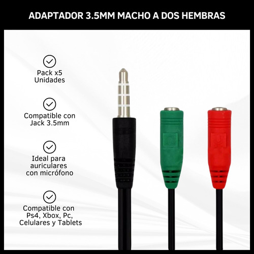 Cable Adaptador Macho A Dos Hembras Con Conector Jack 3.5mm