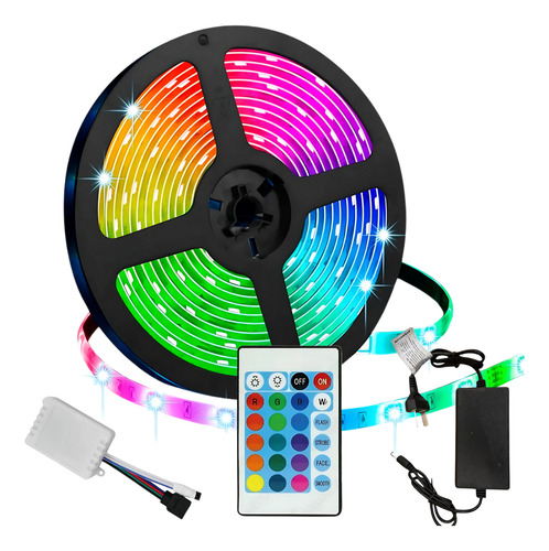 Tira Luces Led Rgb 5 Metros Kit Completo Control Y Fuente  Rgb