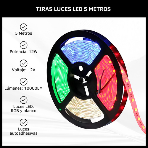 Tira Luces Led Rgb 5 Metros Kit Completo Control Y Fuente  Rgb