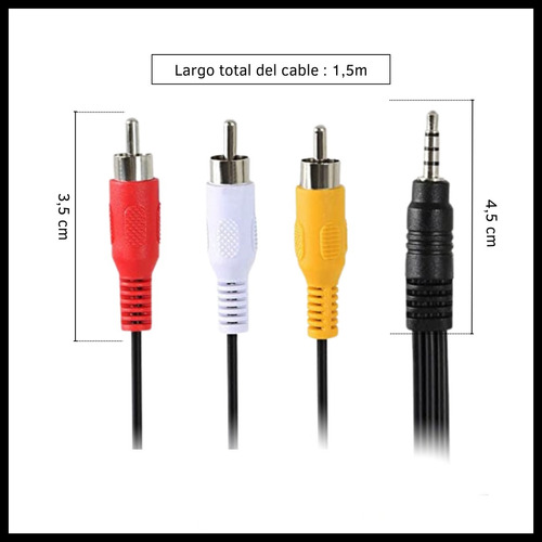 Cable Adaptador De Audio 3,5mm Auxiliar A 3 Rca 1.5 Metros 
