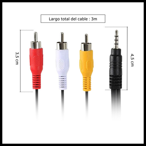 Cable Adaptador De Audio 3,5mm Auxiliar A 3 Rca 3 Metros    