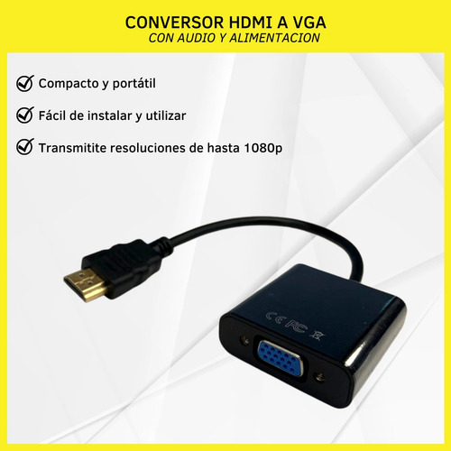 Cable Conversor Hdmi A Vga Con Audio Y Alimentación Dinax