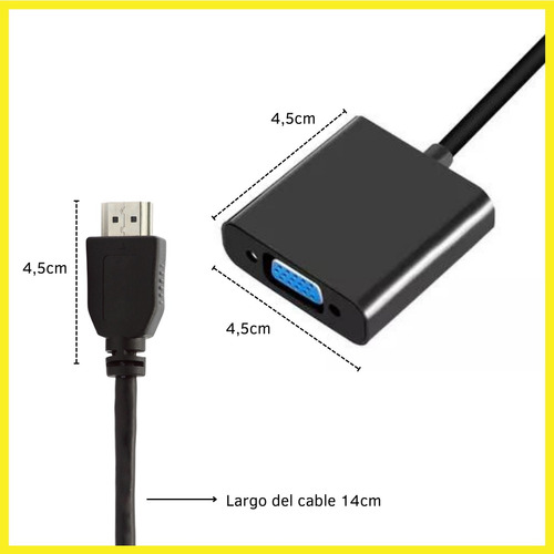 Cable Conversor Hdmi A Vga Con Audio Y Alimentación Dinax