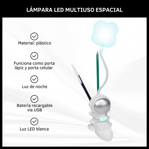 Velador Lampara Led Multiuso Astronauta Sentado Recargable