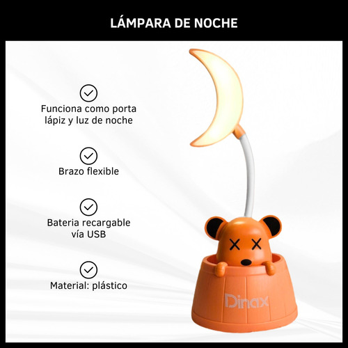 Lampara De Noche Recargable Luz Led Portalápiz Usb Niños Color De La Estructura Coral