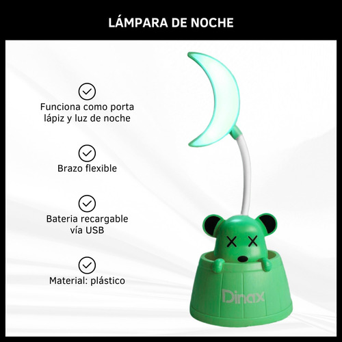 Lampara De Noche Recargable Led Portalápiz Usb Dinax Niños