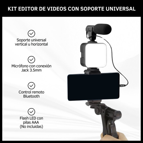 Kit Editor De Videos Flash Micrófono Soporte Grabación 