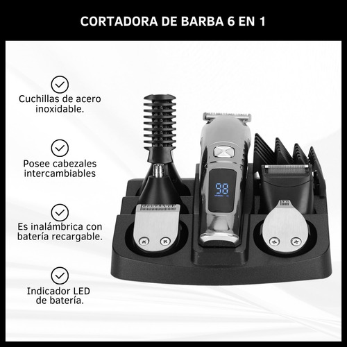 Maquina Cortadora De Barba O Pelo 6 En 1 Recargable Con Usb